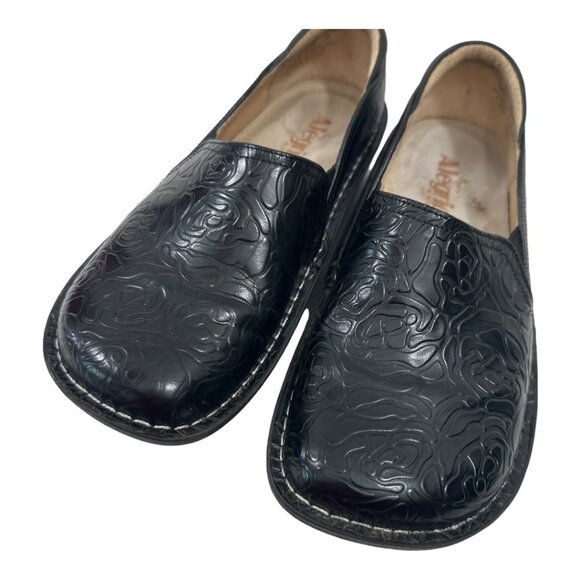 Alegria Black Embossed Leather Professional Slip On Clogs SZ 8.5 Comfort Shoes - Picture 10 of 11